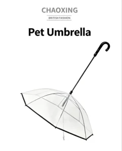Custom OEM Transparent POE Straight Umbrella, Manual, 8K Ribs, Pet Walking Leash Chain