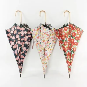 Custom OEM Vintage Flower Sun and Rain UV Protection Umbrella Black Coating 8 Ribs Semi-Automatic
