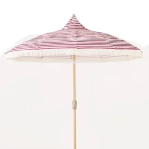 Custom Outdoor 6.5-Foot and 7-Foot Canvas White Fringed Beach Pagoda Umbrella with Tassels