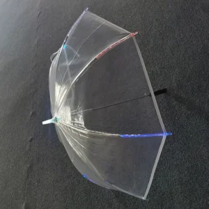 Custom Outdoor Kids PVC 7 Colorful Luminous POE Clear Fresh Straight Led Light Transparent Rain Umbrella