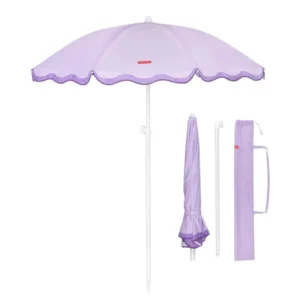 Custom Outdoor Lightweight European Design Polyester Vintage Aluminum Pole Patio Fringe Sun Parasol White Finish Beach Garden