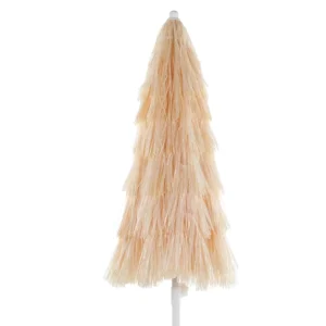 Custom Outdoor Raffia Pink Straw Hawaii Style Tiki Thatching Beach Umbrella With Fringe