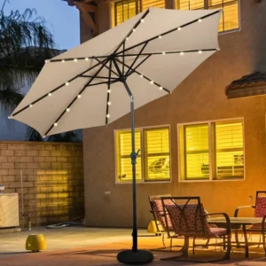Custom Outdoor Table Parasol Garden Umbrella Solar Center Pole Patio Umbrella With LED Lights