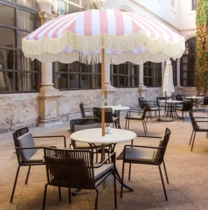Custom Outdoor Travel 1.8m 200g Polyester Fabric Cotton Tassel Sun Beach Umbrella with Fringe