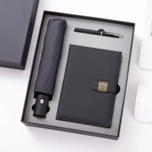 Custom PU Leather Hardcover Diary Journal Business Notebook Gift Set with Pen Umbrella and Water Bottle