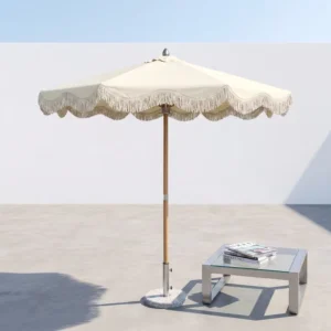 Custom Patio Beach Courtyard Garden Tassel Umbrella with Center Pole, Aluminum Folding Windproof Waterproof