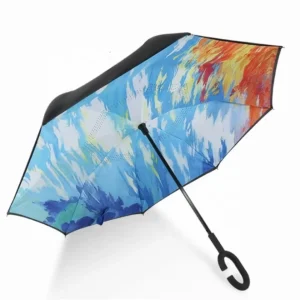 Custom Pattern Double-Layer Waterproof Inverted Umbrella, Hands-Free C-Handle