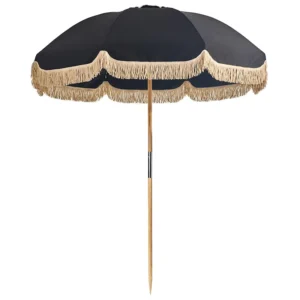 Custom Portable Large Outdoor Pool Patio Fringe Sun Shade Umbrella, White Vintage Garden Parasol with Tassels