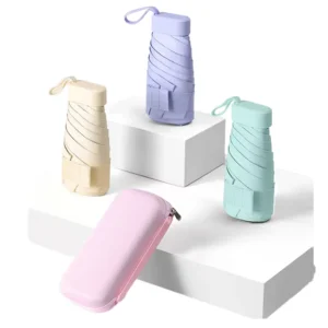 Custom Portable Mini Umbrella Anti UV 6 Fold Umbrella Women Small Pocket Rain Umbrella with Hard Case