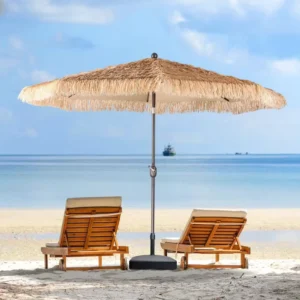 Custom Portable Natural PP Straw Beach Parasol Waterproof Steel Frame Folding UV Protection Outdoor Central Pole Umbrella