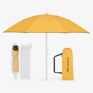 Custom Portable Ultra-compact Size 100% Polyester Canopy Tilt Sun Parasol High Wind Resistance Foldable Beach Umbrella with Logo