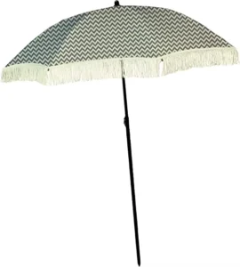 Custom Portable Windproof Beach Parasol With Fringe And Sand Anchor