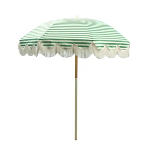 Custom Print Boho Outdoor Fringe Beach Umbrella Aluminum Down Pole Connection with Upper Wooden Pole
