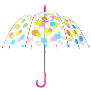 Custom Print Cartoon Rainbow Clear Plastic Straight Umbrella for Adults