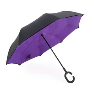 Custom Print Double Layer Inverted Reverse Umbrella with C-Shaped Handle, 190T Pongee Flower Design