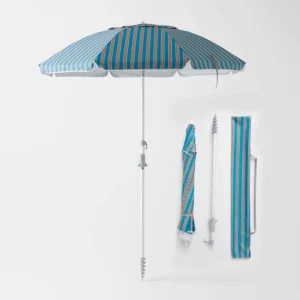 Custom Print Large Portable Vintage Striped Scalloped Beach Garden Umbrella With Air Vent Flap And Screw