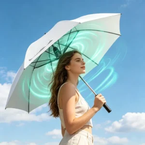 Custom Print Logo Outdoor AA-Battery UV-Protection Cooling Umbrella with Fan for Summer