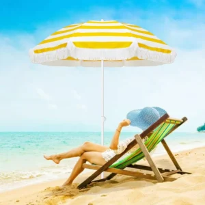 Custom Print Logo Portable Fringed Beach Parasol Windproof Outdoor 180cm Tassel Beach Umbrella