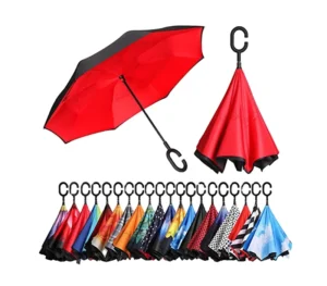 Custom Print Multicolor Leaves Double-Layer Inverted Reverse Umbrella