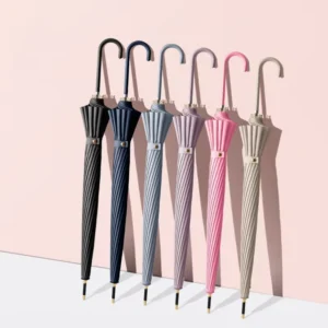Custom-Printed 16-Rib Windproof Waterproof Transparent Compact Stick Umbrella