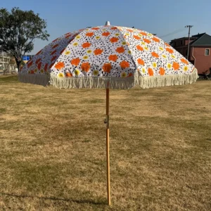 Custom Printed 200CM Wooden Pole Beach Umbrella with Tassels