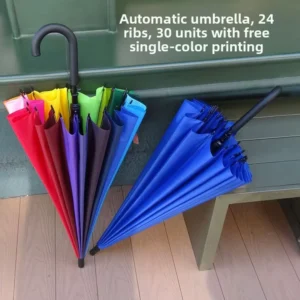 Custom-Printed 24-Rib Semi-Automatic Straight-Handle Retro Impact Cloth Umbrella