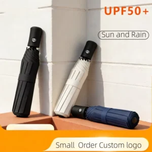 Custom Printed 3-Fold Automatic UV and Rain-Protected Umbrella for Travel