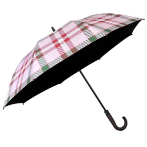 Custom Printed 30″*8K High Quality Frame Pink Plaid Pattern Wood Handle Windproof Sun Protection Straight Golf Umbrella