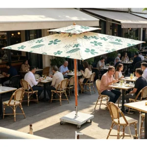 Custom Printed 3m Square Wooden Parasol Poolside Garden Centre Pole Rope Outdoor Umbrella