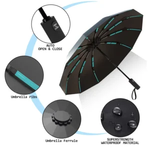 Custom Printed Automatic Foldable Compact Windproof Travel Outdoor Umbrella with Logo