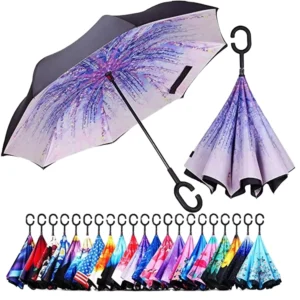 Custom Printed Classic Flower Design Fully Automatic Straight Umbrella Adults 8K Big Light Inverted Reverse Travel