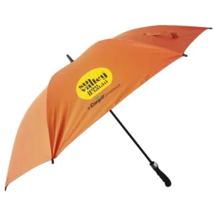 Custom Printed Large Windproof UV Protection Straight Umbrella Fiberglass Frame Black Coating