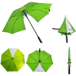 Custom Printed Logo Green White Golf Umbrella Semi-Automatic Large Straight Umbrella for Brand Promotion Gift Strong Wind