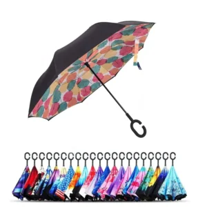 Custom Printed Manual Classic Design Straight Umbrella Adults Travel Plastic 105cm Open Diameter Big Light Inverted