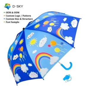 Custom Printed Rainbow Cloud Cartoon Kids Straight Umbrella Manual Open Long Handle Parasol Custom Pattern Logo Fast Sample