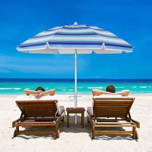 Custom Printed Waterproof Blue White Striped Outdoor Beach Umbrellas