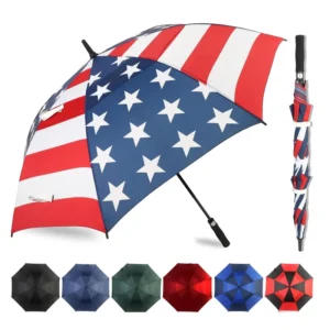 Custom Printed Windproof UV Sublimation Fiberglass Large Automatic Opening Golf Straight Umbrella