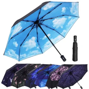 Custom Printing Folding Umbrella, Compact, Portable, Windproof, Automatic, Lightweight and UV-Protective