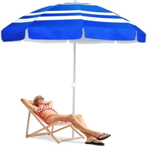 Custom Printing UV Protection Aluminum Blue White Striped Beach Umbrella