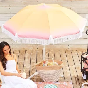 Custom Promotional UV Protection Sun Umbrella Beach Parasol Outdoor Sun Tassel Beach Umbrella With Logo