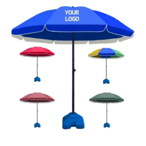 Custom Promotional UV Protection White Big Size Manual Portable Beach Umbrella with Logo Prints