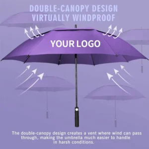 Custom Purple Waterproof Gentleman’s Windproof Golf Umbrella Fiberglass Shaft Custom Print