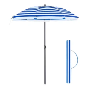 Custom Recycled 170T Polyester UV50+ Beach Parasol Outdoor Steel Pole Folding Beach Umbrella