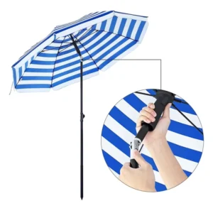 Custom Recycled 170T Polyester UV50 Folding Outdoor Beach Umbrella With Steel Pole