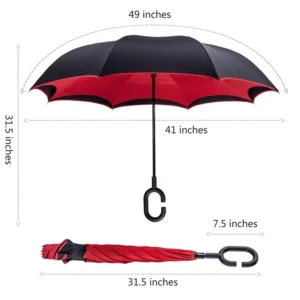 Custom Red Black C-Shaped Handle Windproof Double Layer Auto Close Reverse Umbrella With Logo Printing