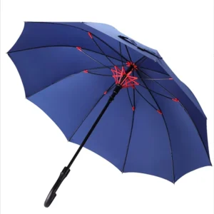 Custom Red Full Fiberglass Golf Straight Umbrella Windproof 10 Ribs Waterproof J-Type Handle for Travel Sun Logo Printed