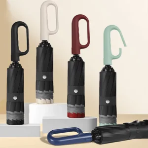 Custom Reverse-Open Automatic Folding Umbrella, 3-Fold Lock Handle