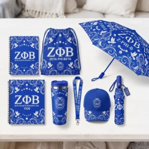 Custom Royal Blue White Greek Letters Sorority Tumbler Cap Umbrella Notebook Lanyard 5Pcs Gift Set