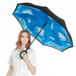 Custom Semi-Automatic Double-Layer Folding Reverse Umbrella with C Handle, Pongee, Travel Use