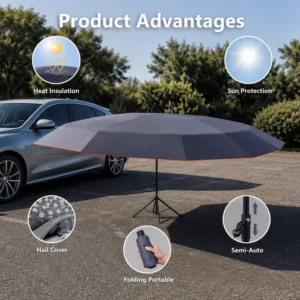 Custom Semi-Automatic Straight Travel Car Parasol Sun Shade, Foldable, Portable, Hail Cover Cloth